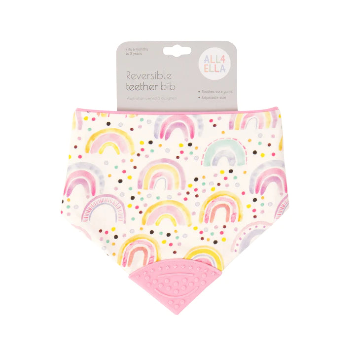 Bandana Reversible Bin With Silicone Teether- Watercolour Rainbow