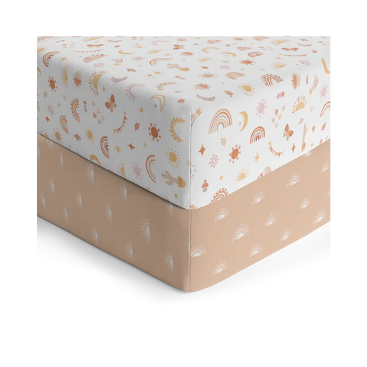 2 Pack Organic Jersey Cot Fitted Sheets - Bohemian Bliss