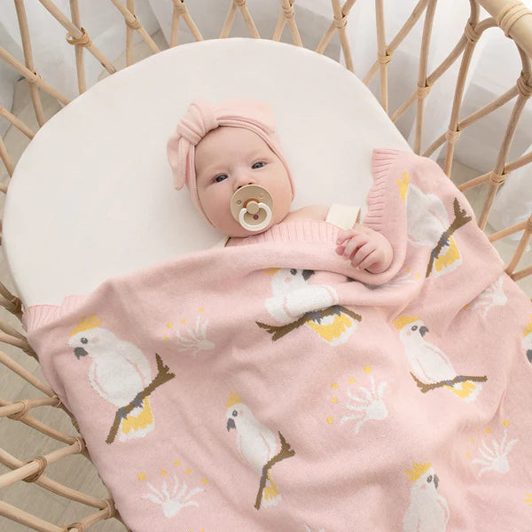 Australiana Baby Blanket- Cockatoo/Blush