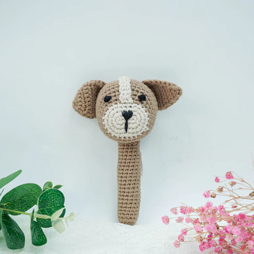 Crochet Handle Rattle- Parker Puppy