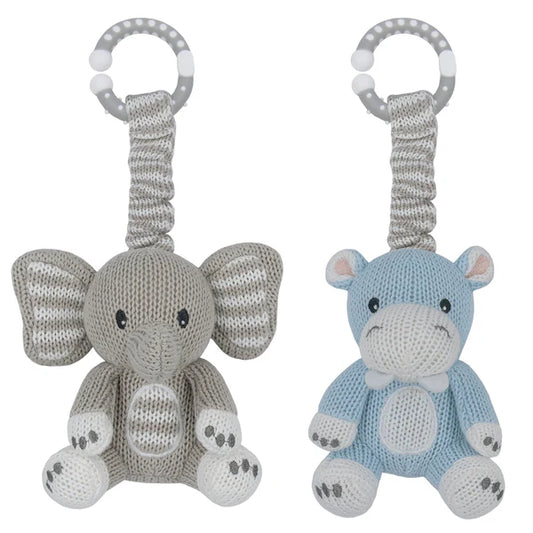 Stroller Toys 2 Pack- Elephant & Hippo