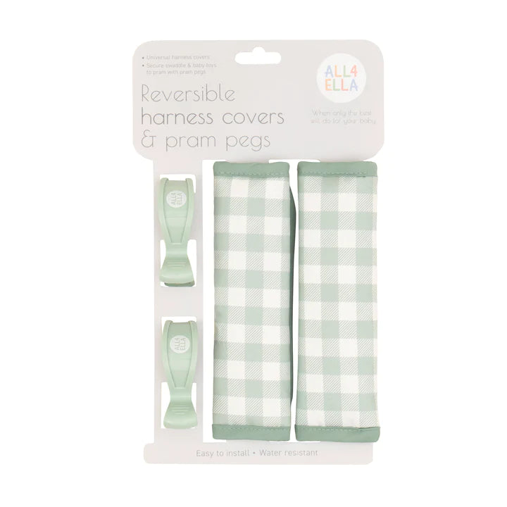 Harness Covers & Pram Pegs- Gingham Sage