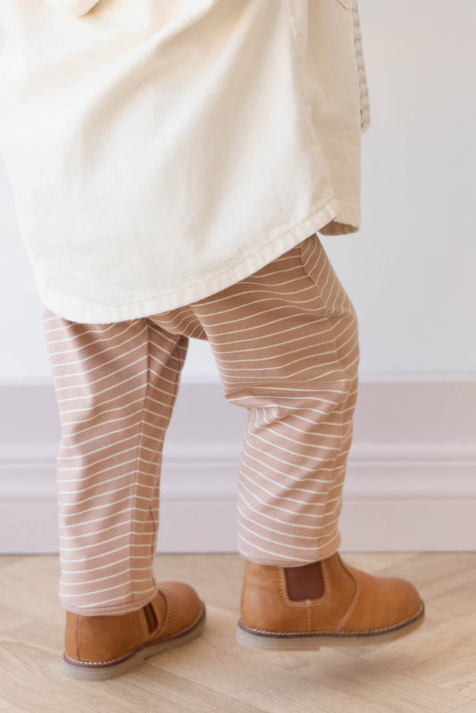 Organic Cotton Shaun Pant- Daily Stripe Pale Terracotta/Buff