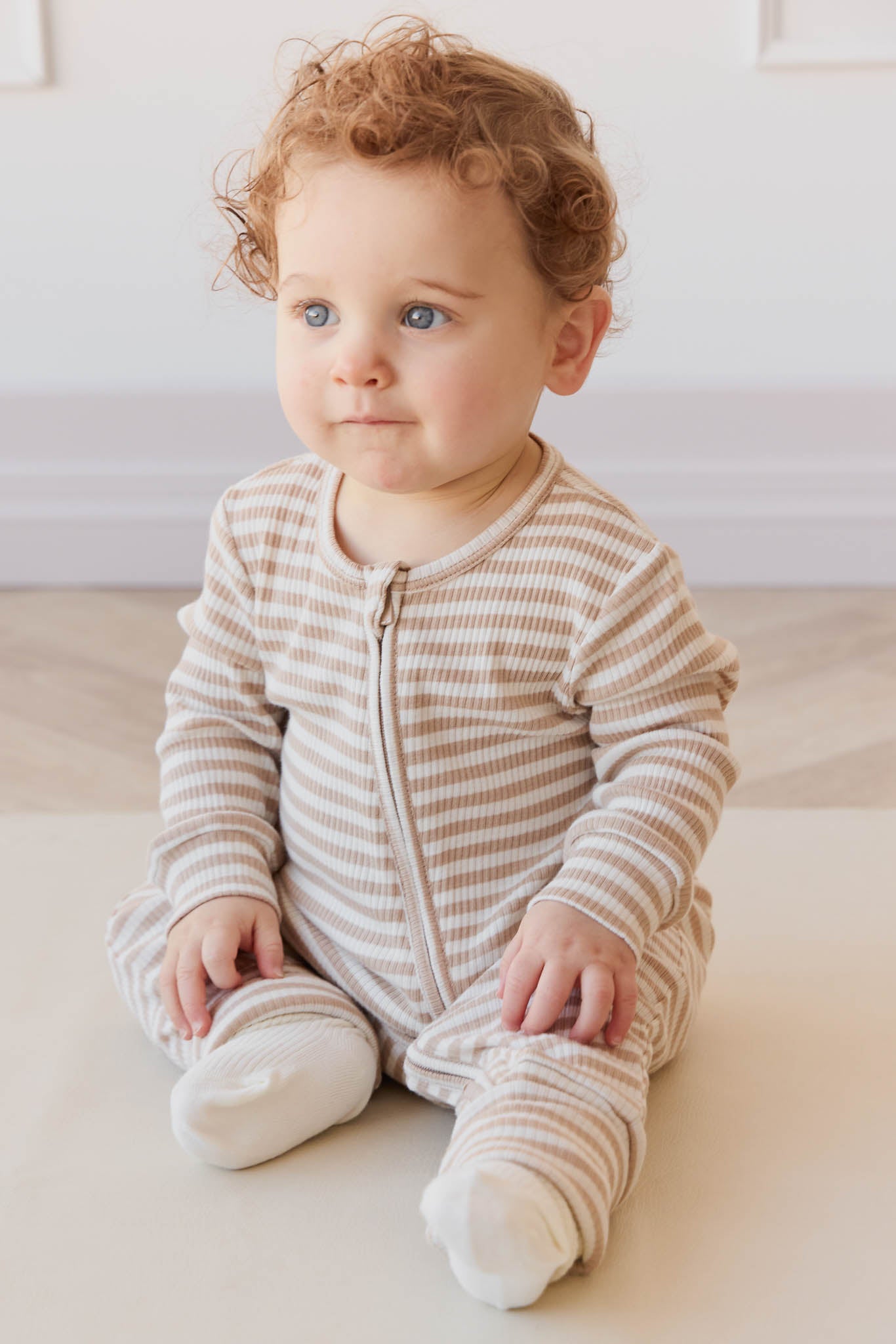 Organic Cotton Modal Gracelyn Zip Onepiece- Narrow Stripe Baker/Cloud