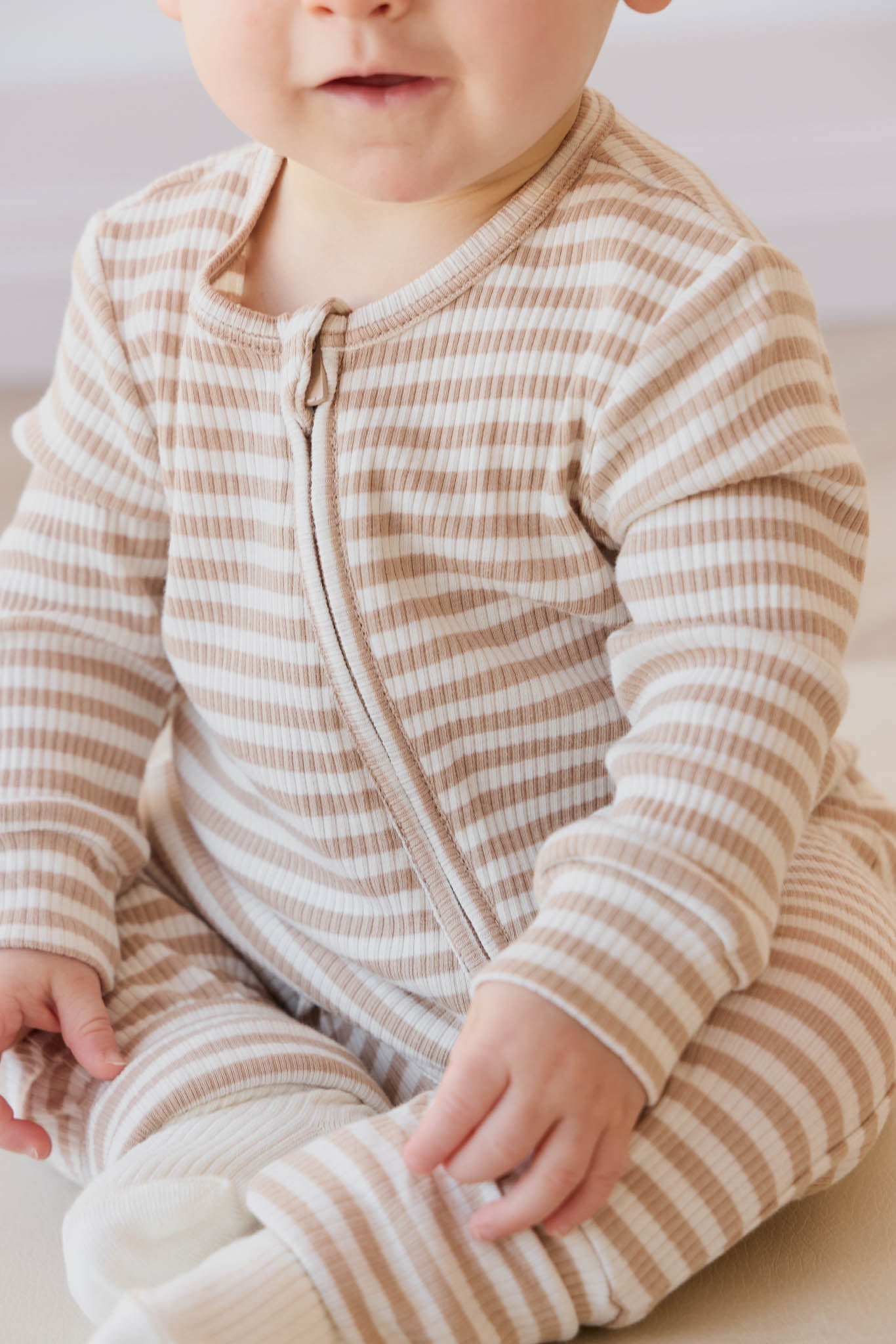 Organic Cotton Modal Gracelyn Zip Onepiece- Narrow Stripe Baker/Cloud