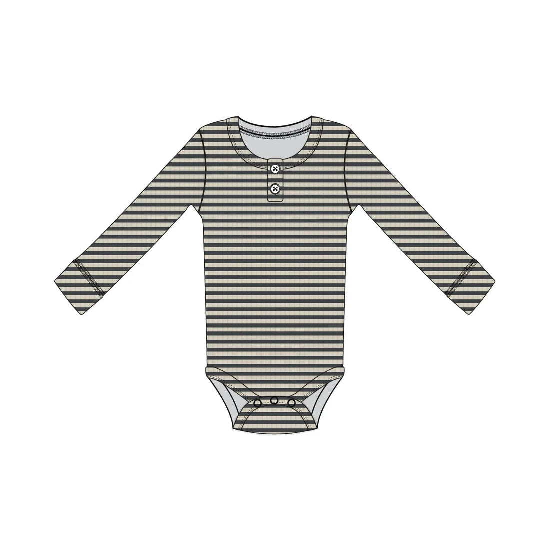 Organic Cotton Modal Long Sleeve Bodysuit- Narrow Stripe Constellation/Soft Clay