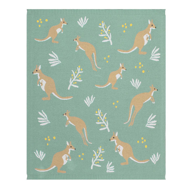 Australiana Baby Blanket- Kangaroo/Green