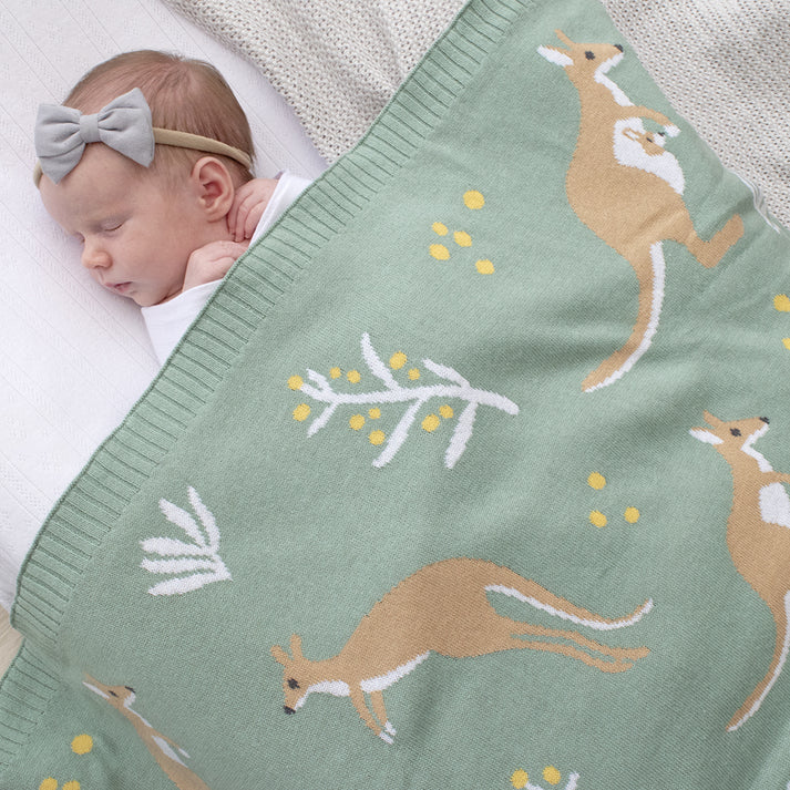 Australiana Baby Blanket- Kangaroo/Green