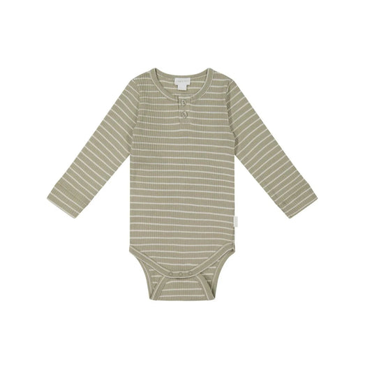 Organic Cotton Modal Long Sleeve Bodysuit- Cashew/Cloud Strip