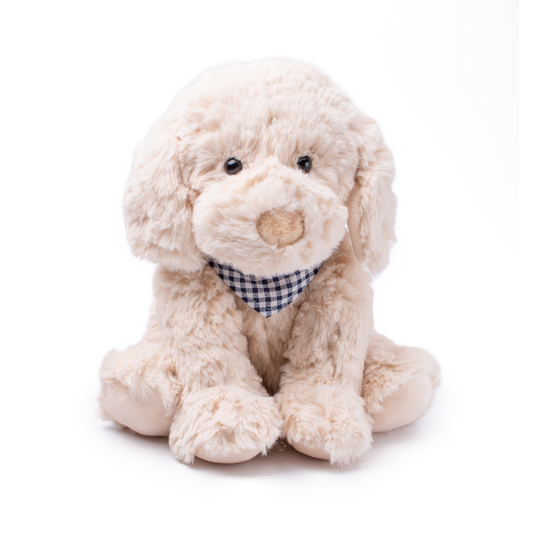 Monty The Dog Soft Toy With Blue & White Check Bandana