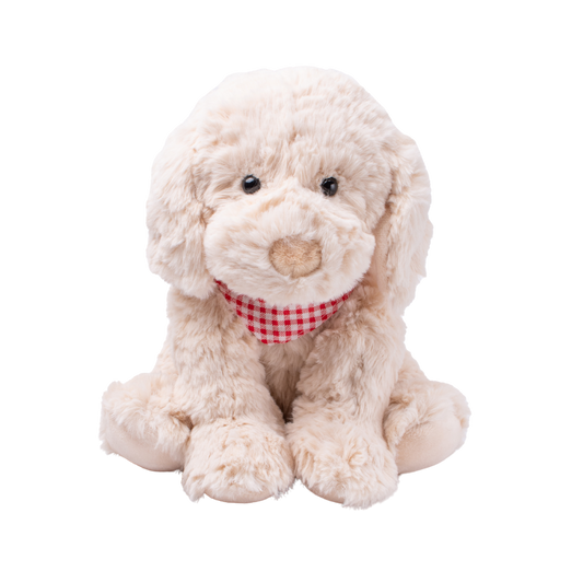 Monty The Dog Soft Toy With Red & White Check Bandana