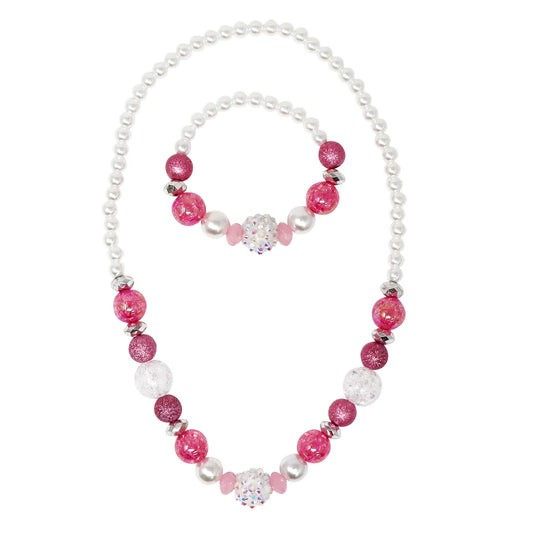 Sparkly Pink & Pearl Beaded Necklace & Bracelet Set