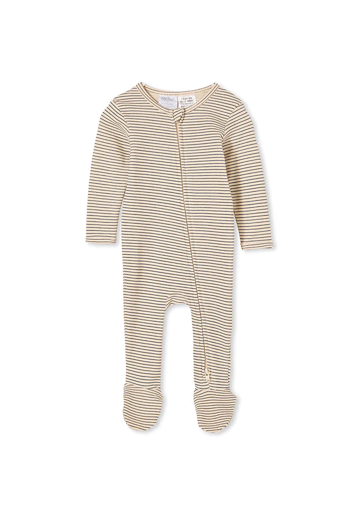 Oatmeal Stripe Zip Romper