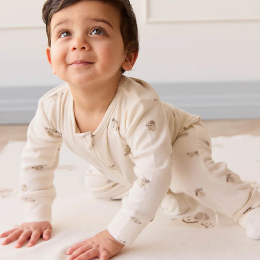 Organic Cotton Reese Zip Onepiece - Sasha Puppy Tofu