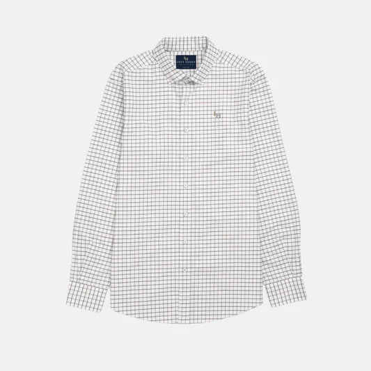 Boys Oxford Long Sleeve Shirt- Tan Check