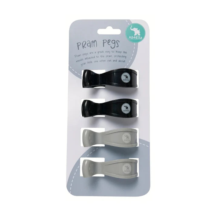 Pram Pegs 4pk- Grey/Black