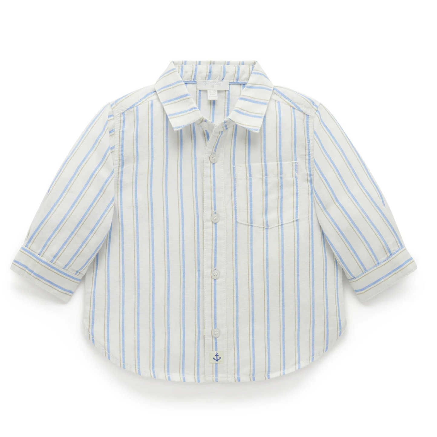 Linen Blend Relaxed Long Sleeve Shirt- Sailor Stripe