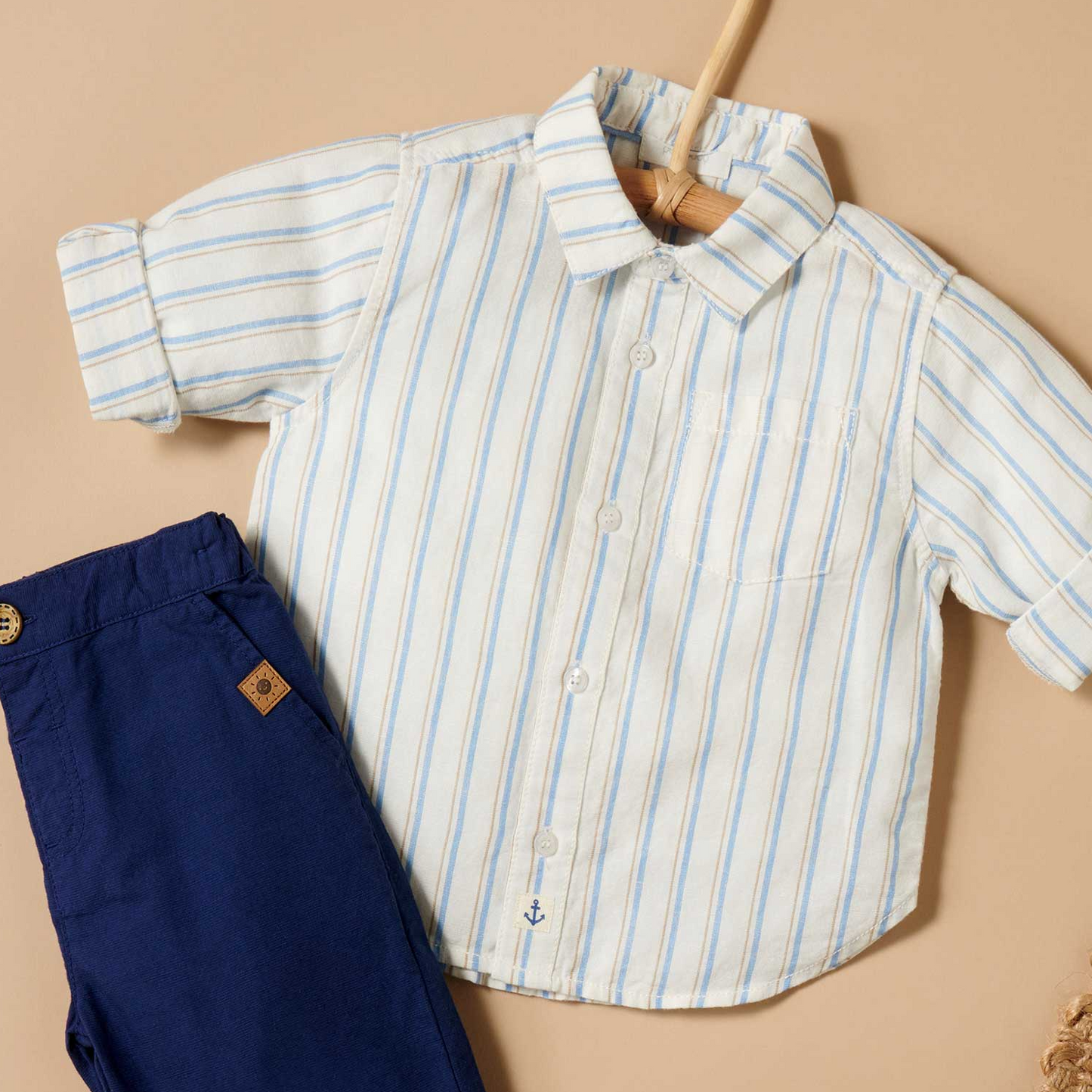 Linen Blend Relaxed Long Sleeve Shirt- Sailor Stripe