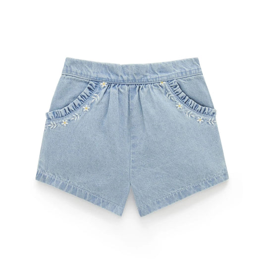 Ruffle Shorts- Faded Denim