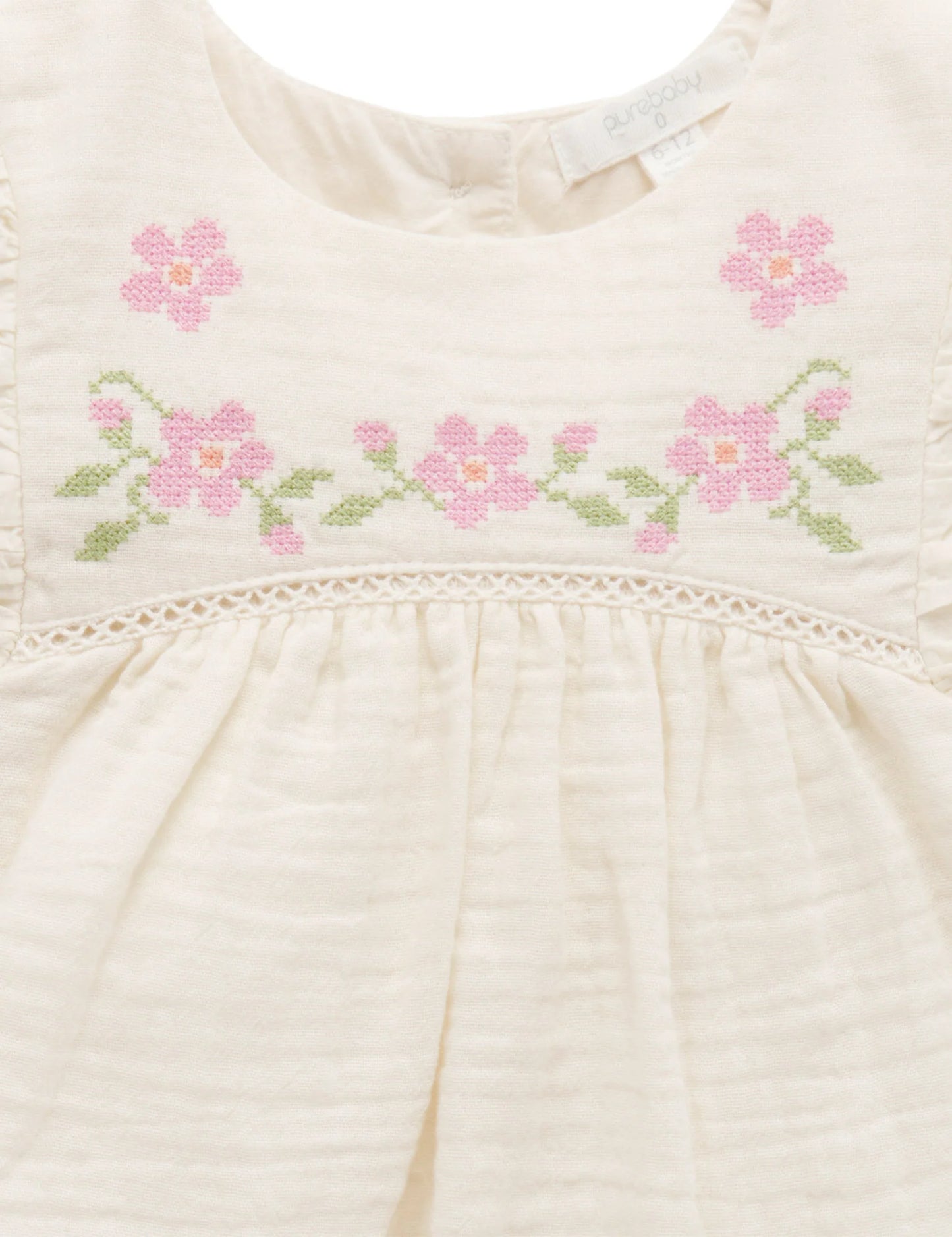 Embroidered Ruffle Top- Cloud