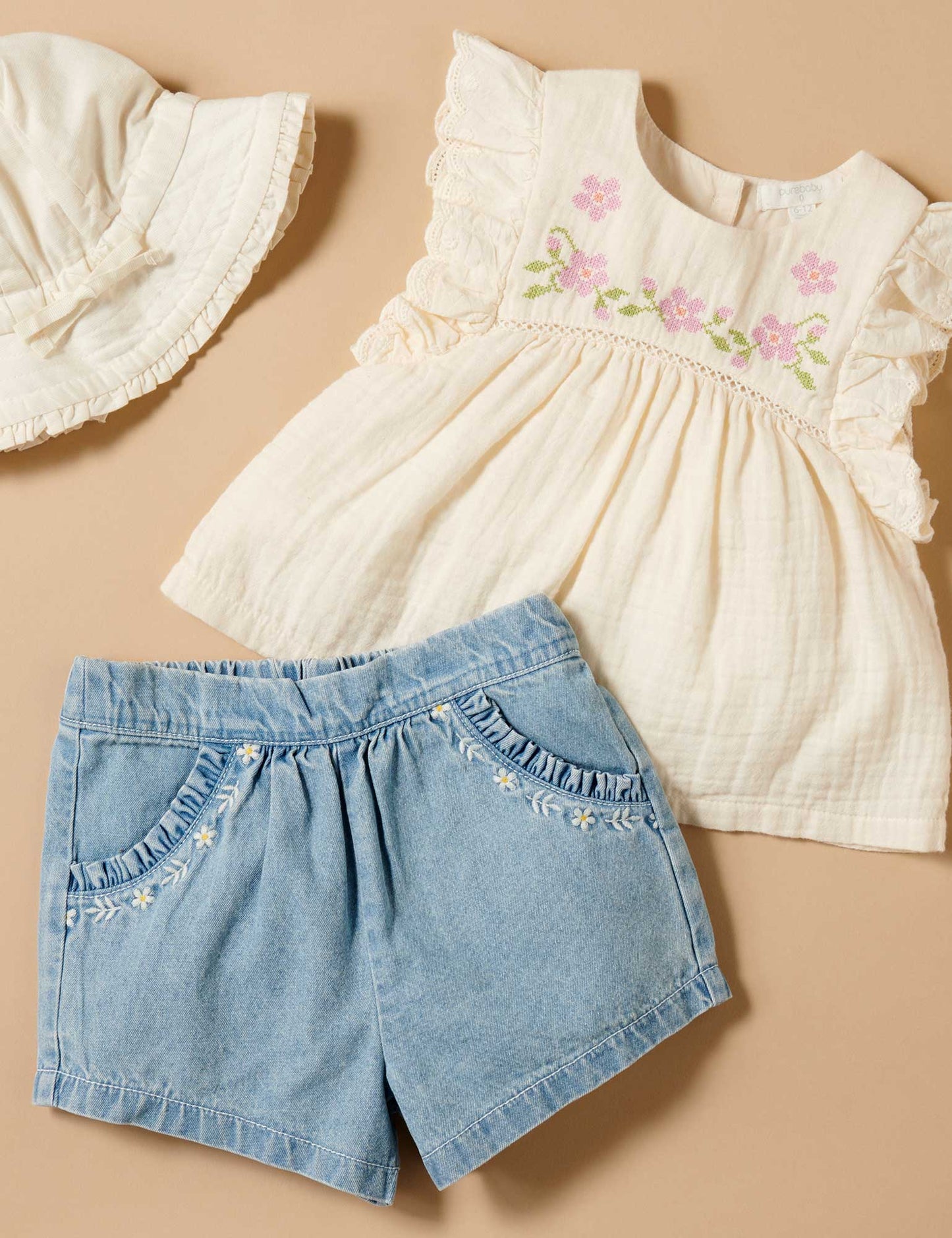 Embroidered Ruffle Top- Cloud