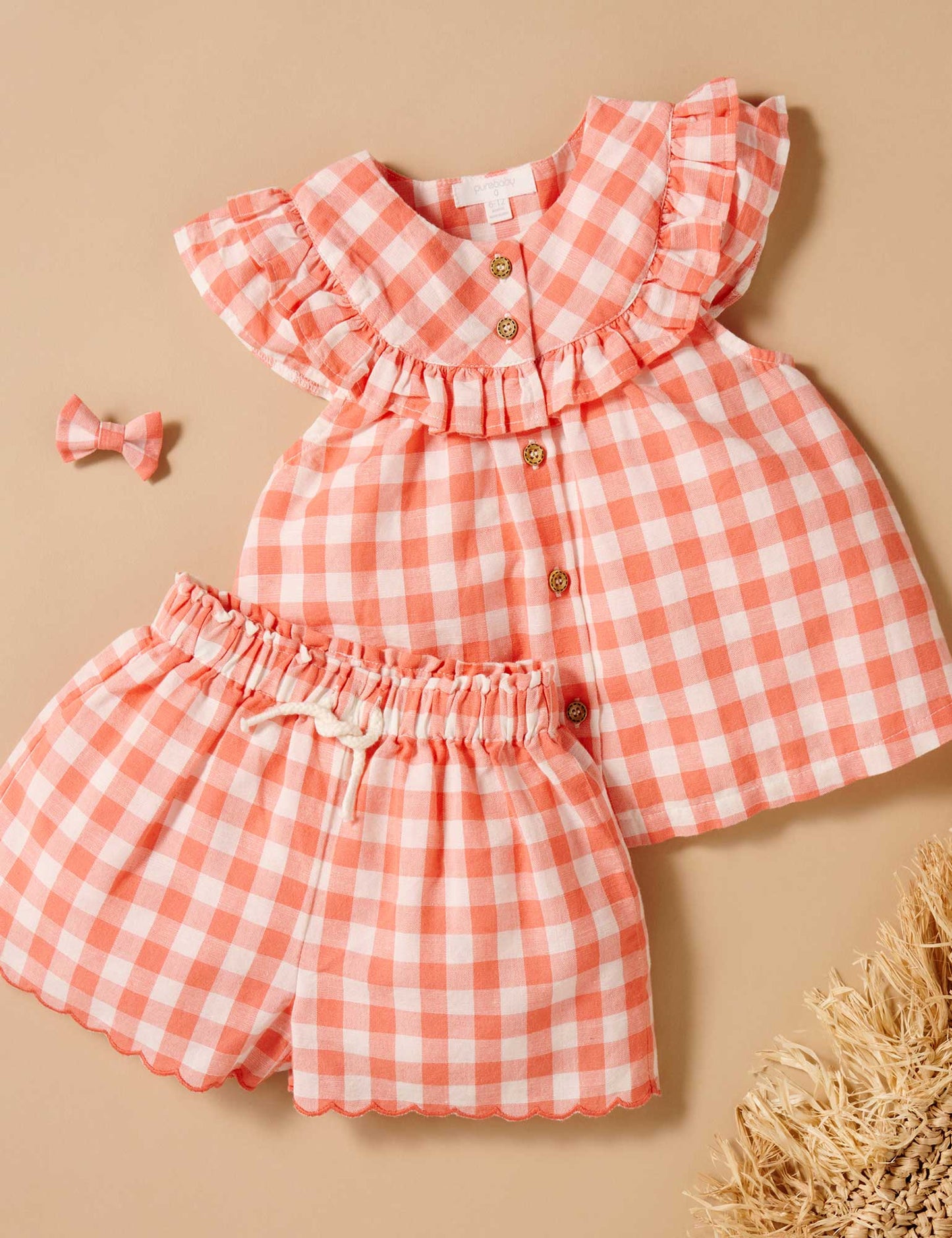 Gingham Top & Short Set- Coral