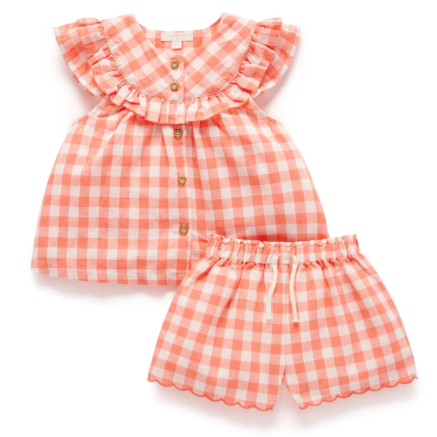 Gingham Top & Short Set- Coral