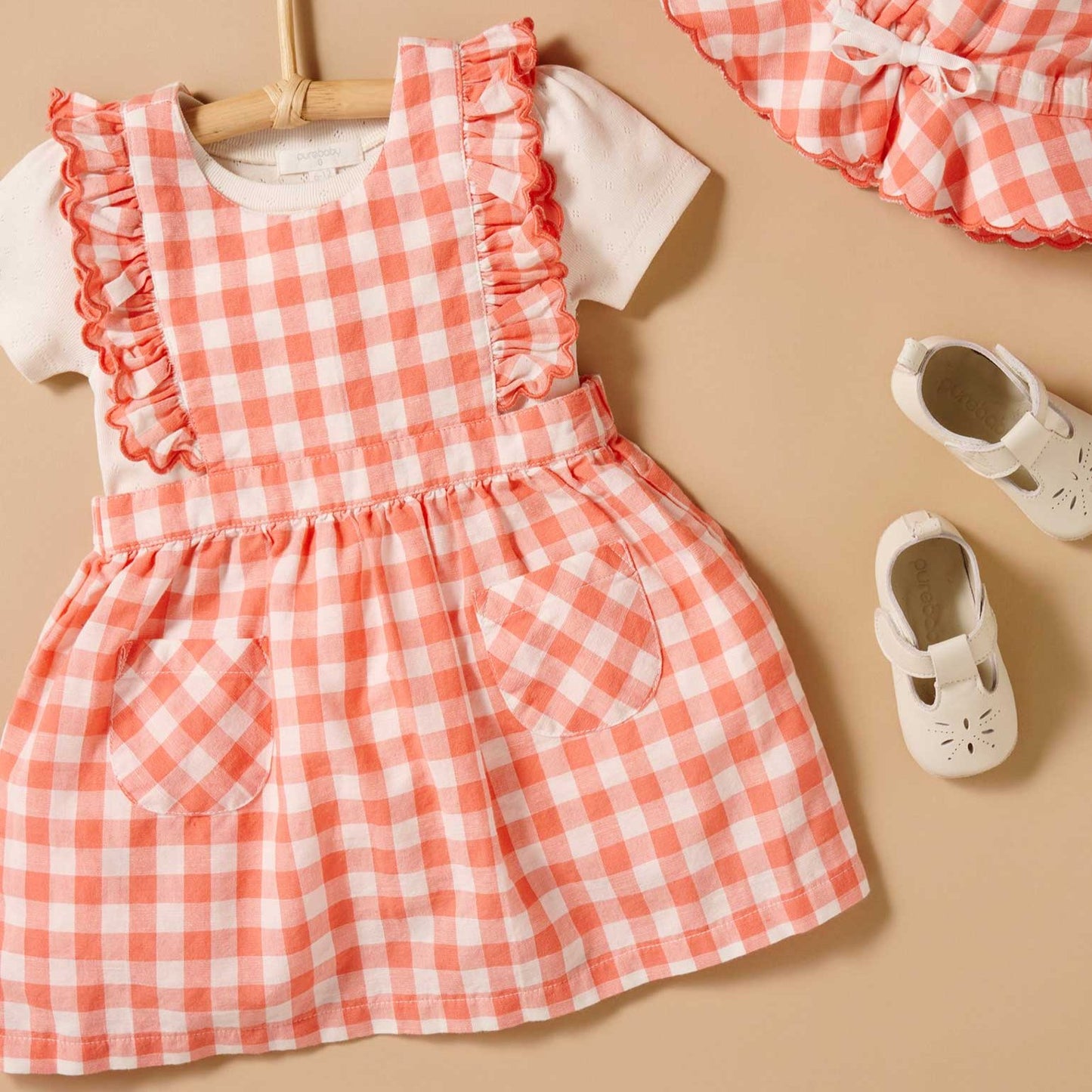 Gingham Pinnie- Coral