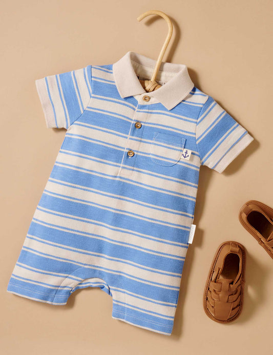 Ocean Stripe Polo Growsuit