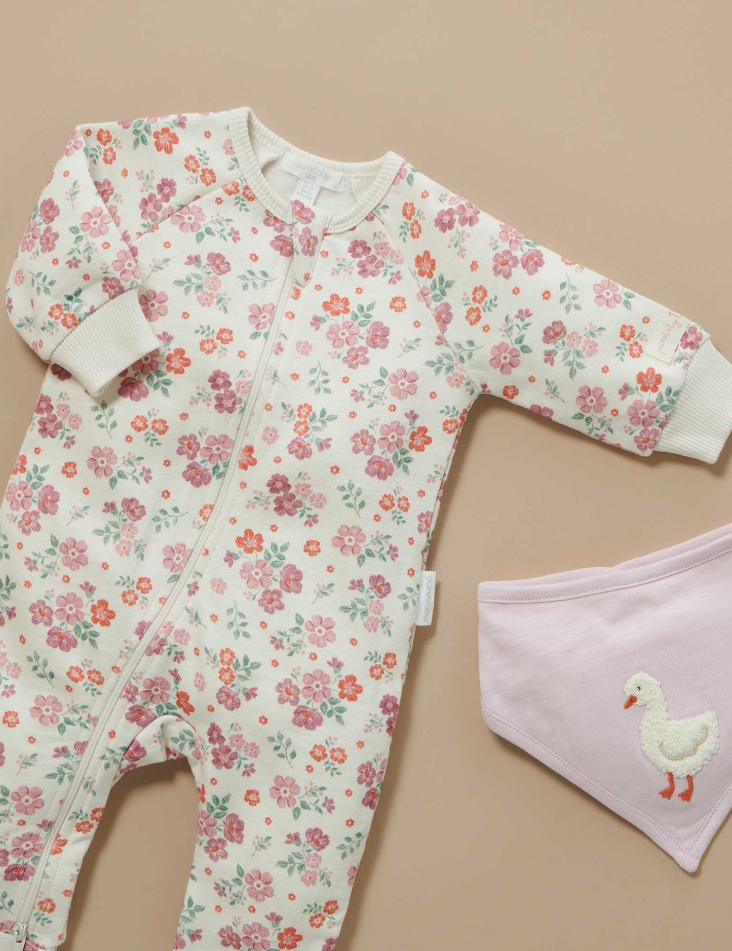 Fleecey Zip Growsuit- Marshmellow Floral