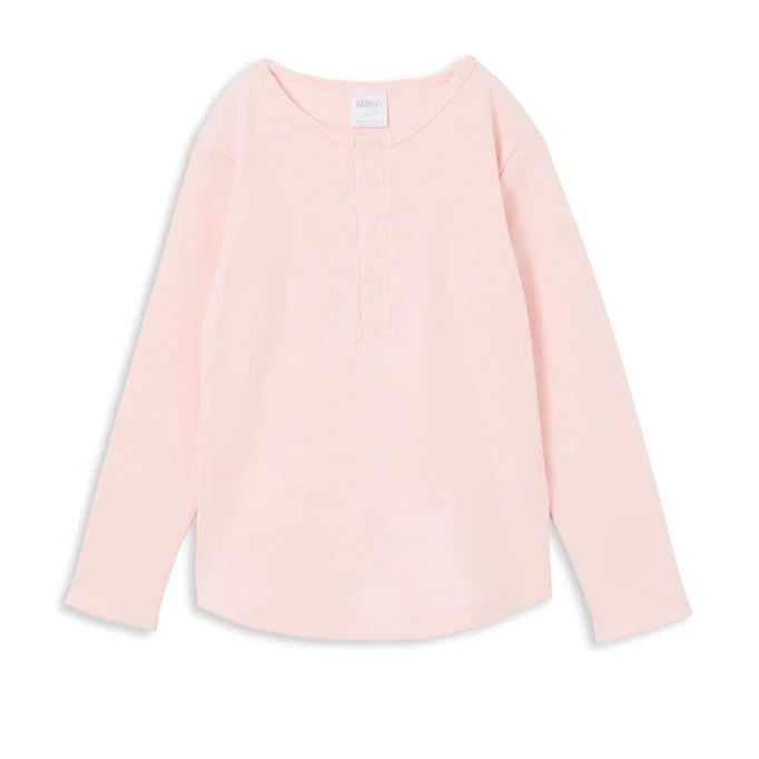 Powder Pink Rib Henley Top