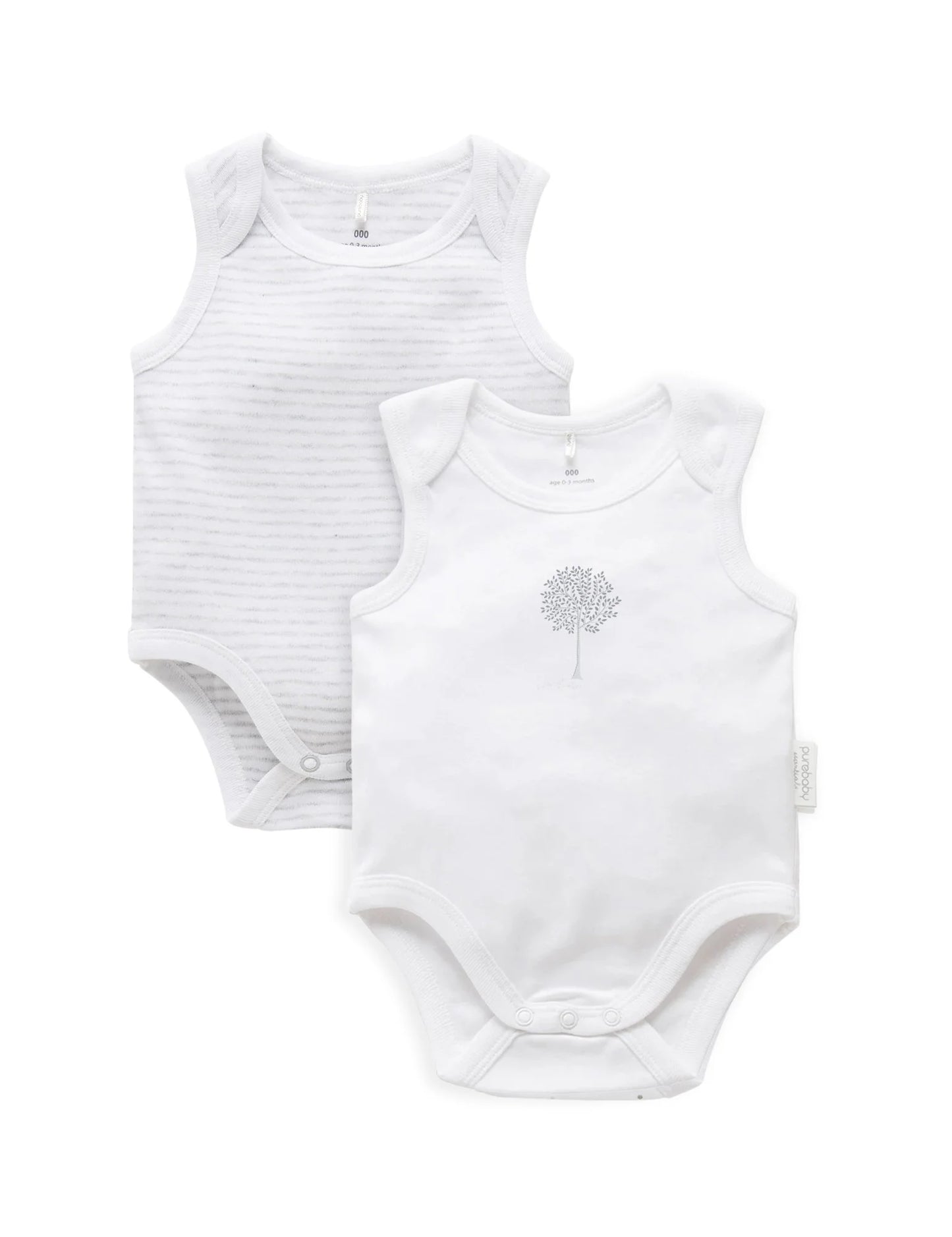 Singlet Bodysuit 2 Pack- White/Pale Grey