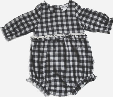 Long Sleeve Nora Playsuit- Black Check