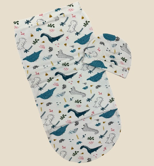 Swaddle & Beanie Set- Dinosaurs