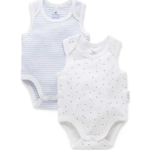 Rib Bodysuit 2 Pack- Pale Blue Stripes & Spots