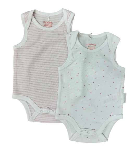 Rib Bodysuit 2 Pack- Pale Pink Stripes & Spots