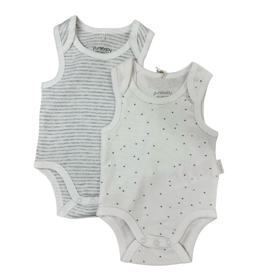 Rib Bodysuit 2 Pack- Pale Grey Stripes & Spots