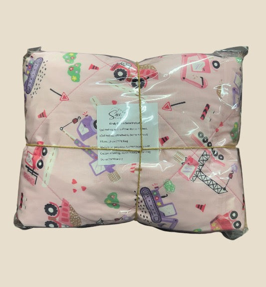 Kindy Sheet Set- Pink Diggers & Tractors