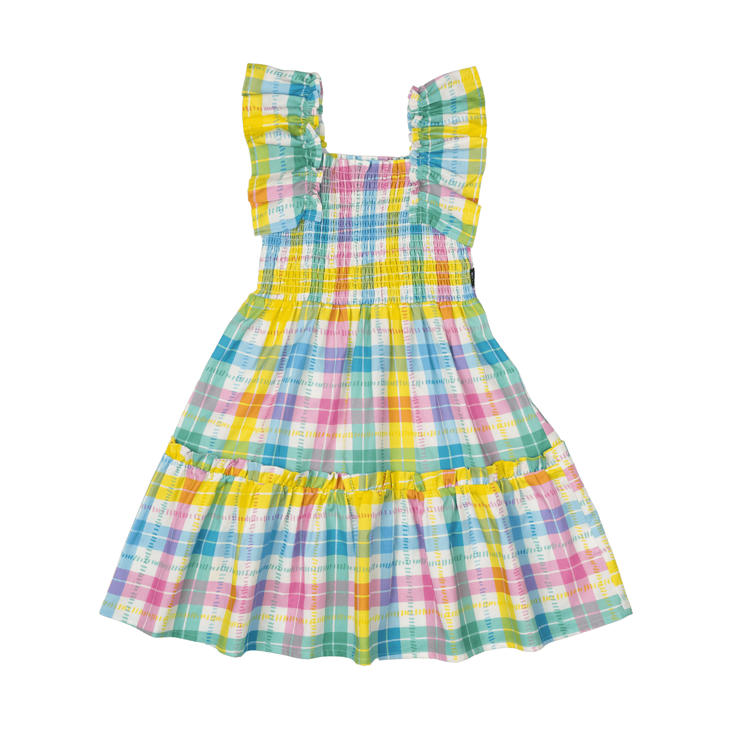 Summertime Plaid Shirred Dress