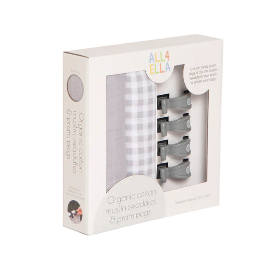 2 Pack Wrap & 4 Pegs- Gingham Grey