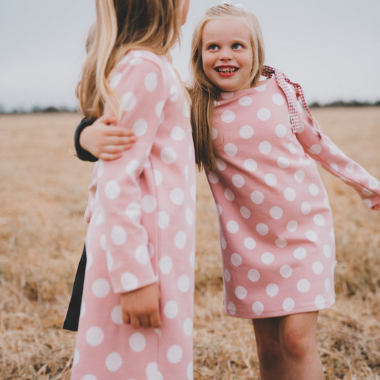 Girls Mary Dress- Pink/White Spot