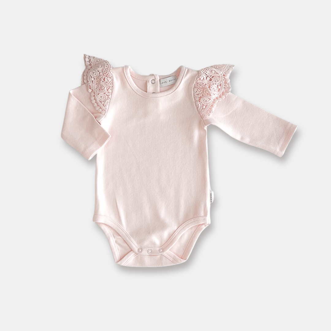 Baby Girls Lace Long Sleeve Romper- Pink