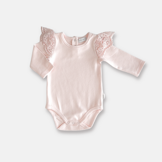 Baby Girls Lace Long Sleeve Romper- Pink