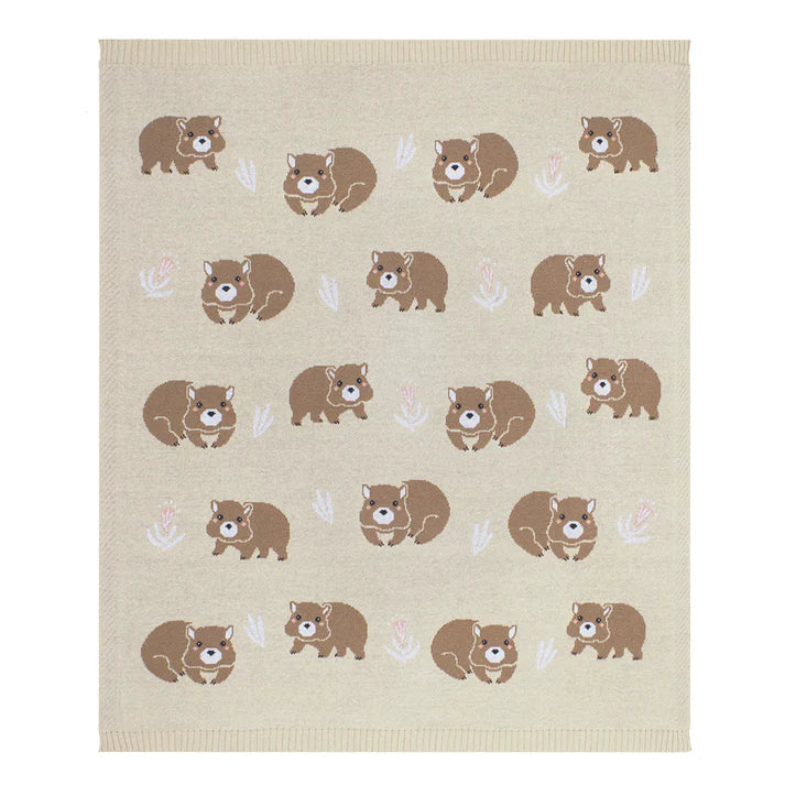 Australiana Baby Blanket- Wombat/Natural