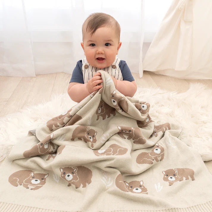 Australiana Baby Blanket- Wombat/Natural