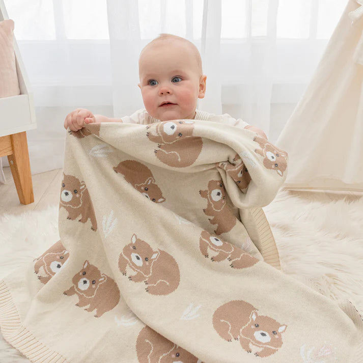 Australiana Baby Blanket- Wombat/Natural