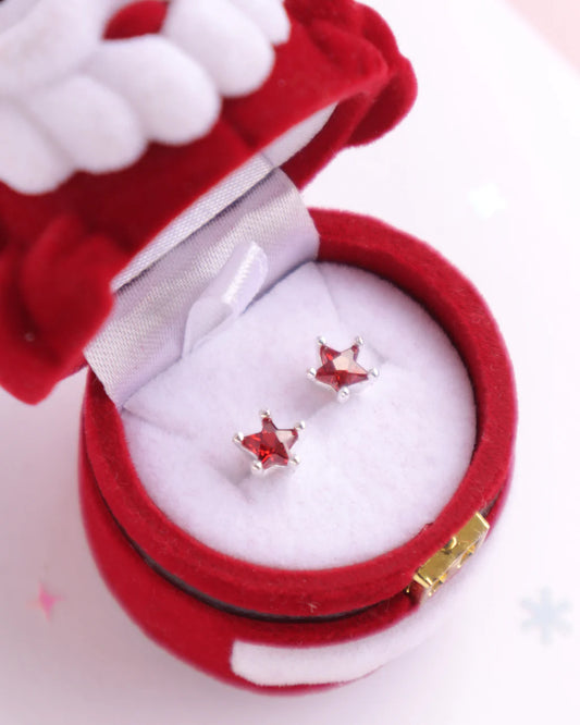 Red Starry Earrings With Santa Box