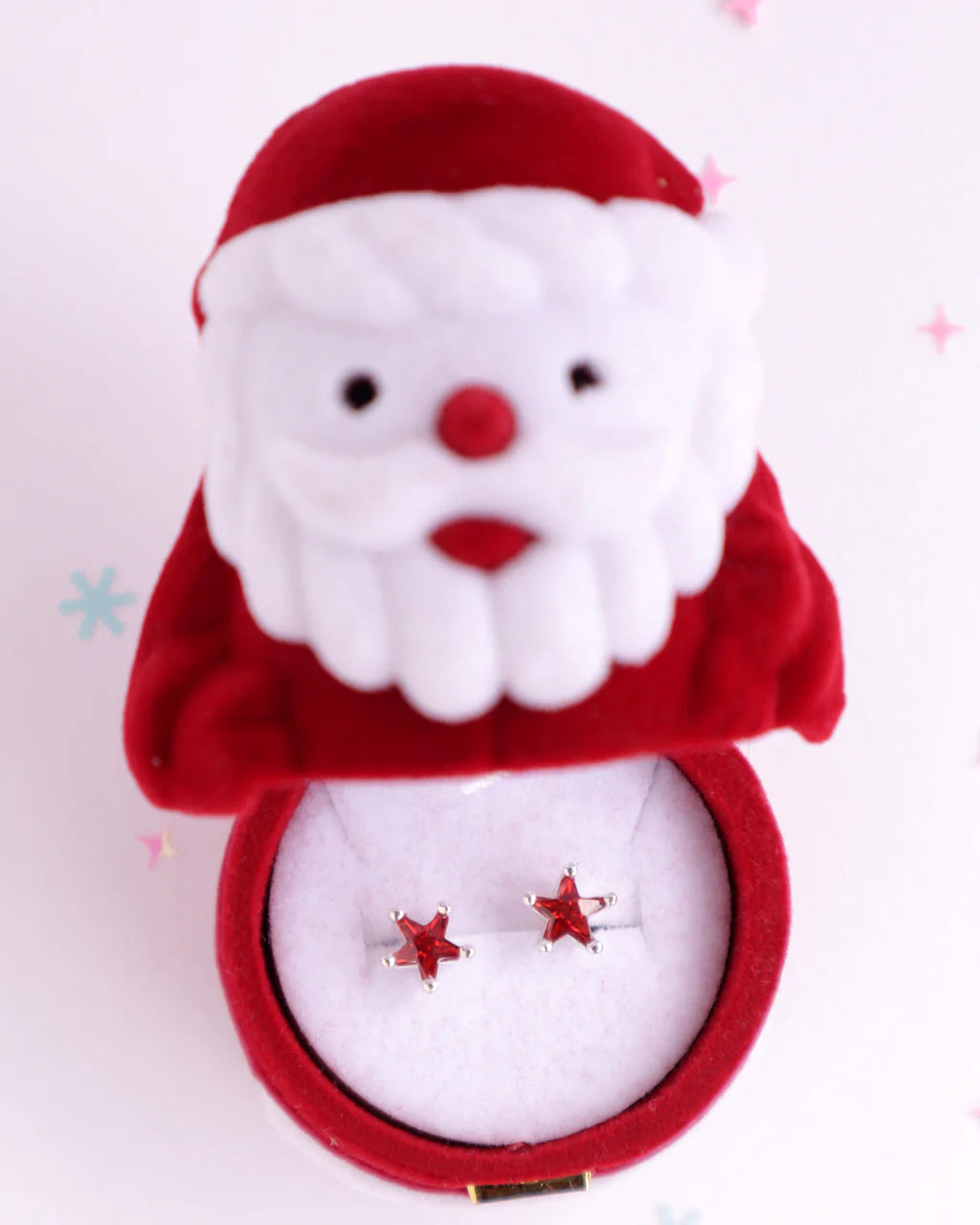 Red Starry Earrings With Santa Box