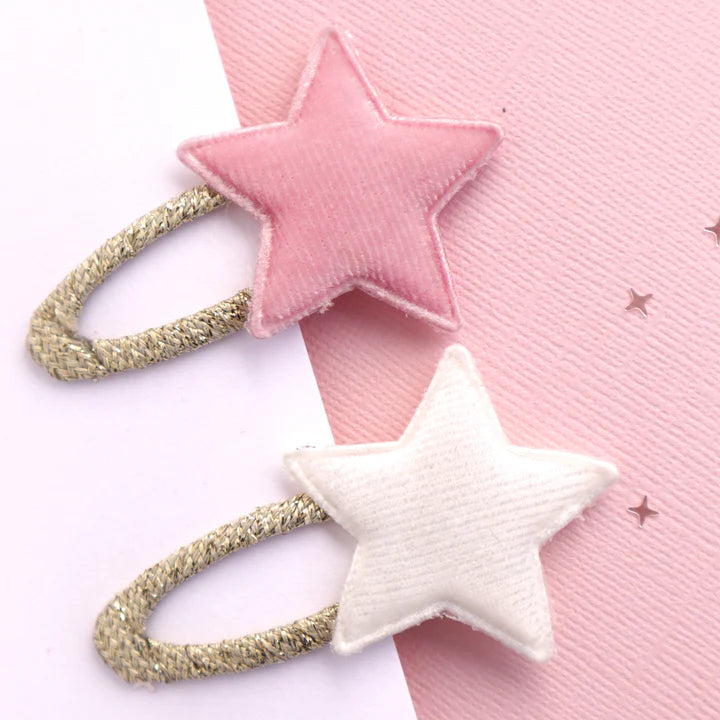 Pink & White Velvet Star 2 Pack Hair Clips