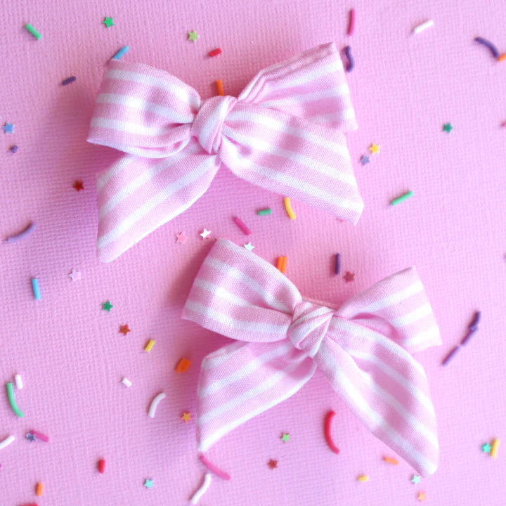 Pink Striped Bow Hair Clips